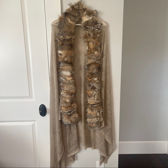 Luxe Fur Cashmere Silk Wrap - Picture 2 of 6